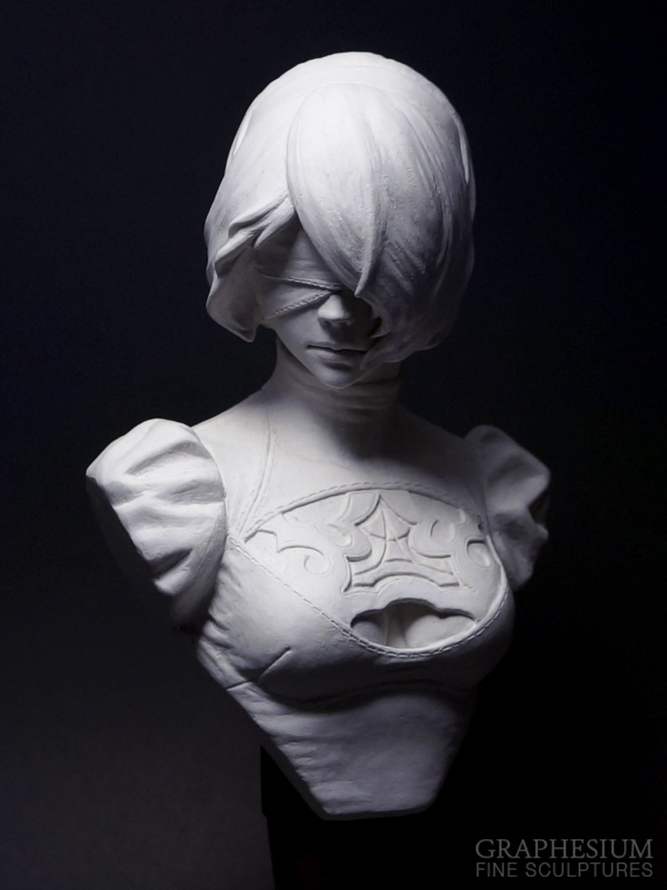 Handmade stone 2B (Nier: Automata) sculpture / statue / figure by Robin Graphesium Fine Sculptures (@gsculpt)