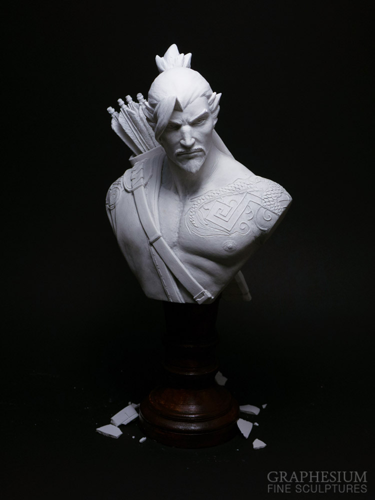 Handmade stone Hanzo (Overwatch) sculpture / statue / figure by Robin Graphesium Fine Sculptures (@gsculpt)