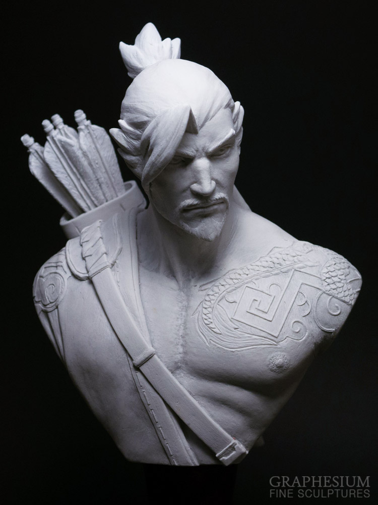 Handmade stone Hanzo (Overwatch) sculpture / statue / figure by Robin Graphesium Fine Sculptures (@gsculpt)